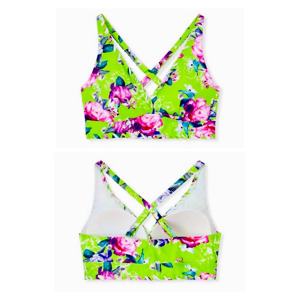 Neon Green Floral Wireless Triangle Bikini Top